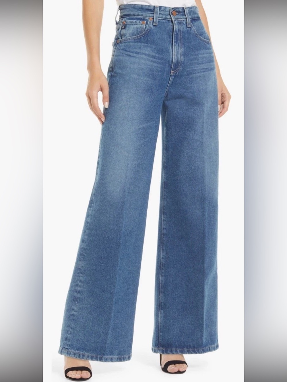 AG Women's Wide-Leg High-Rise Blue Denim Jeans Cotton Zip 5-Pocket Size 29 NWT